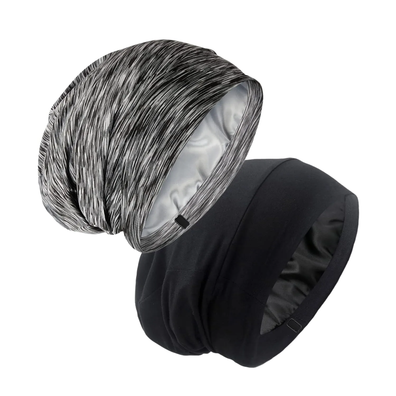 Silk Satin Lined Bonnet Sleep Cap - Adjustable Stay on All Night Hair Wrap Cover Slouchy Beanie for Curly Hair Protection for Women and Men - Black & Pink