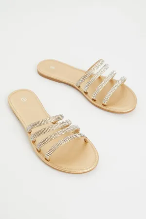 Silver Strappy Flat Slides