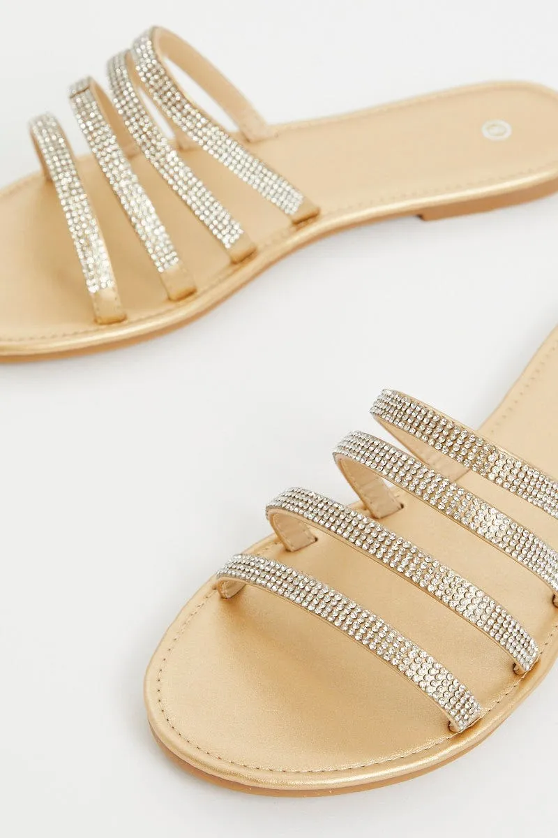 Silver Strappy Flat Slides
