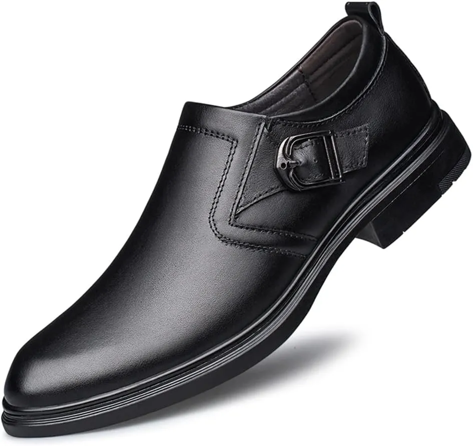 Single Season Formal Dress Shoes for Men Slip On Monk Strap Crocodile Embossed Vegan Leather Block Heel Slip Resistant Anti-Slip Low Top Rubber Sole Outdoor Very Popular Among Young peopl Black