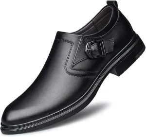 Single Season Formal Dress Shoes for Men Slip On Monk Strap Crocodile Embossed Vegan Leather Block Heel Slip Resistant Anti-Slip Low Top Rubber Sole Outdoor Very Popular Among Young peopl Black
