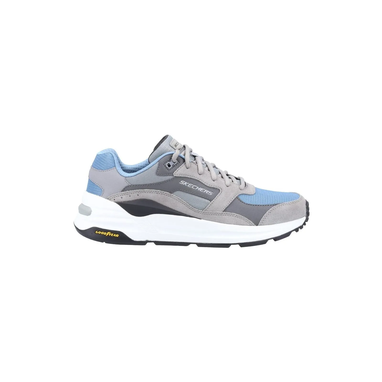 Skechers Global Jogger Baskets Hommes En Cuir Gris/Bleu