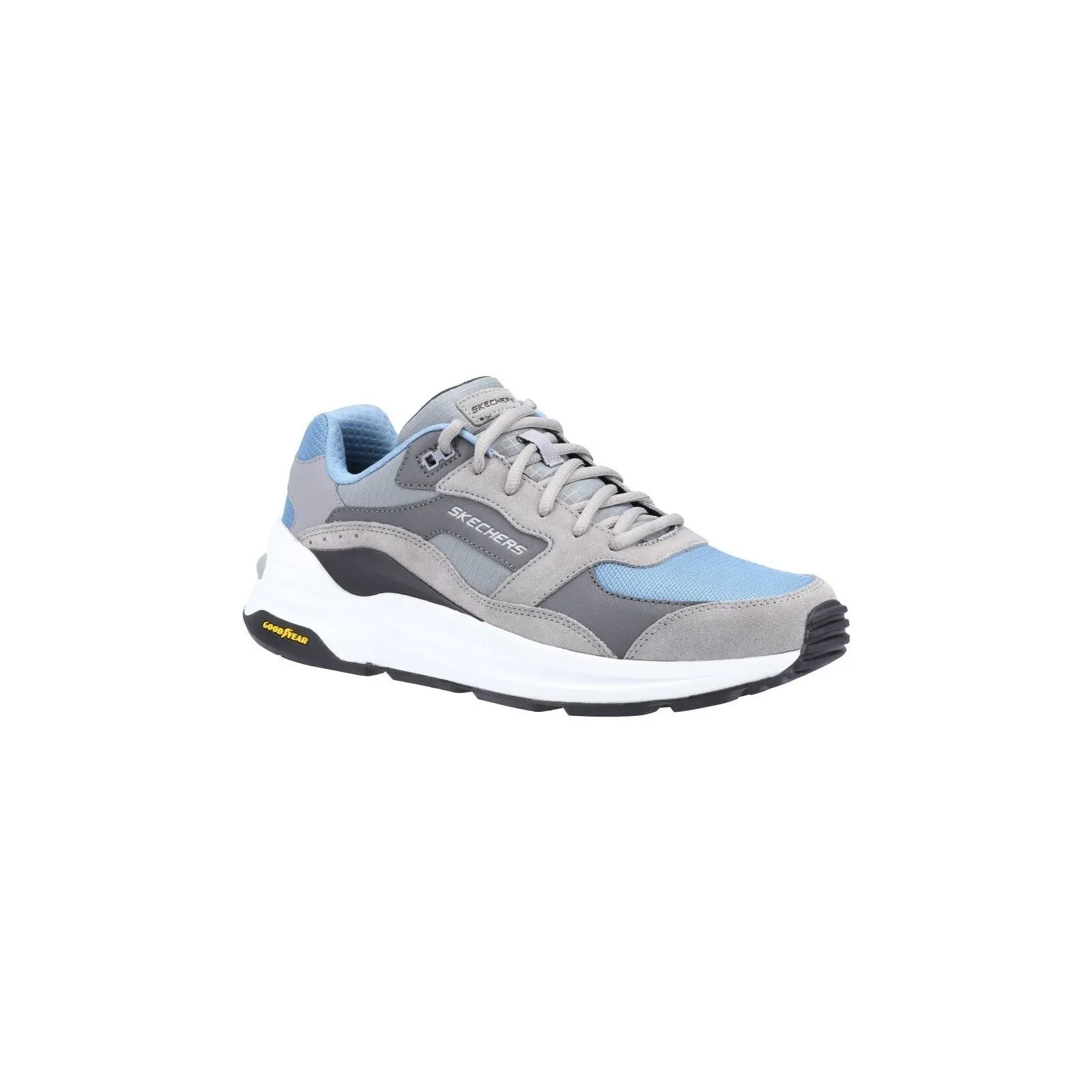 Skechers Global Jogger Baskets Hommes En Cuir Gris/Bleu