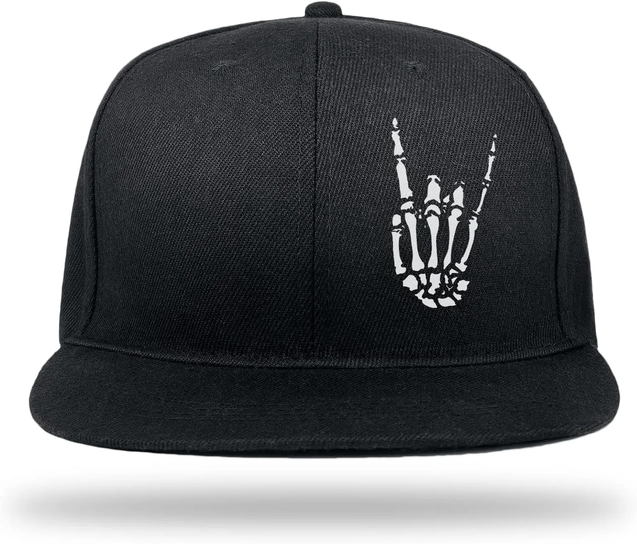 Skull Hat Snapback Hats for Men Boys Skeleton Cap Black Flat Bill Brim Trucker Snap Backpack Hat