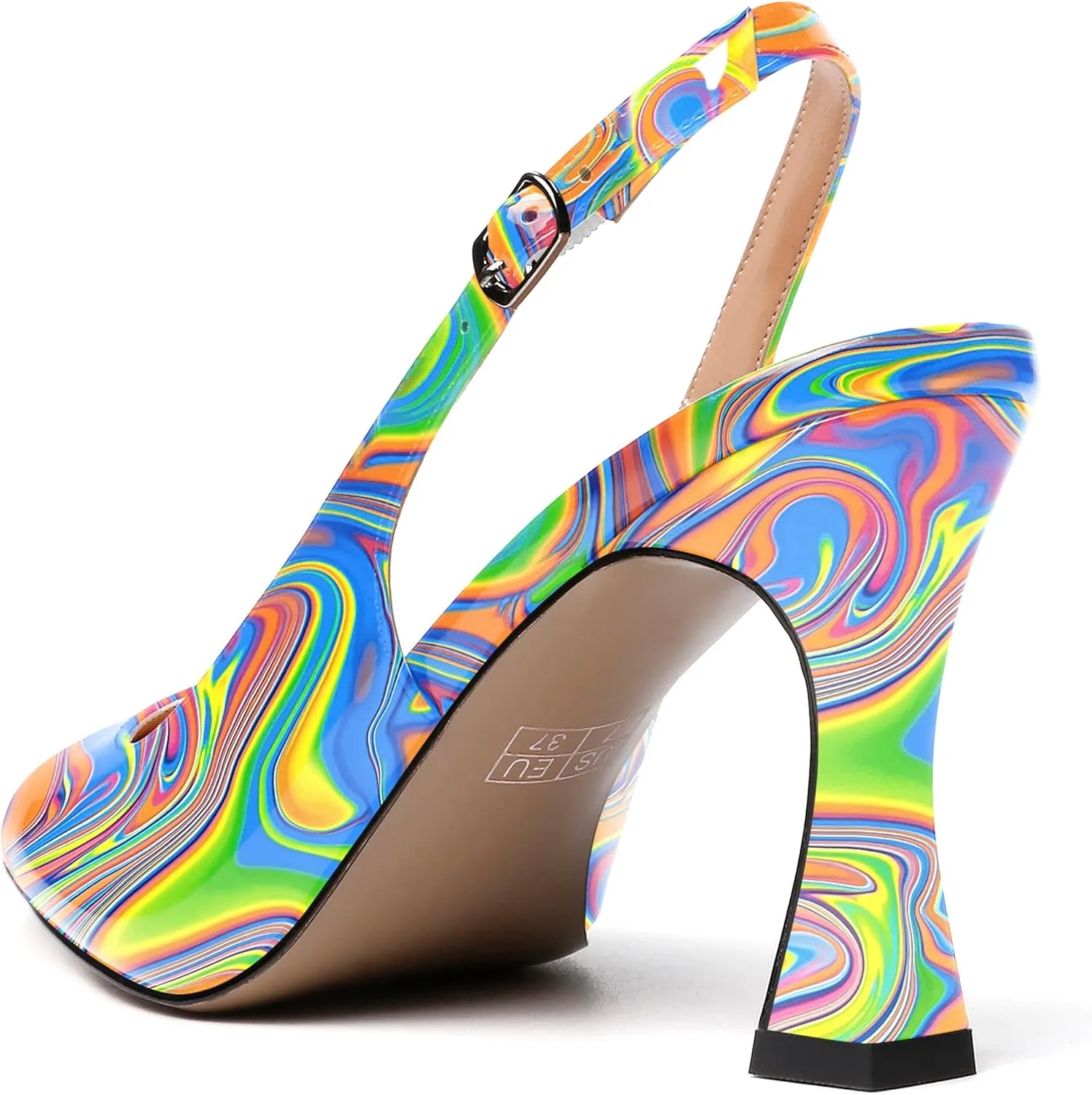 SKYSTERRY Women's Slingback Square Toe Patent Casual Dating Slip On Spool High Heel Pumps Shoes 3.3 Inch