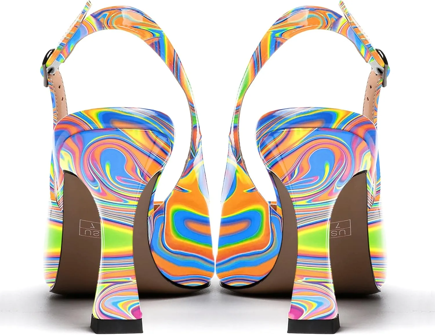 SKYSTERRY Women's Slingback Square Toe Patent Casual Dating Slip On Spool High Heel Pumps Shoes 3.3 Inch
