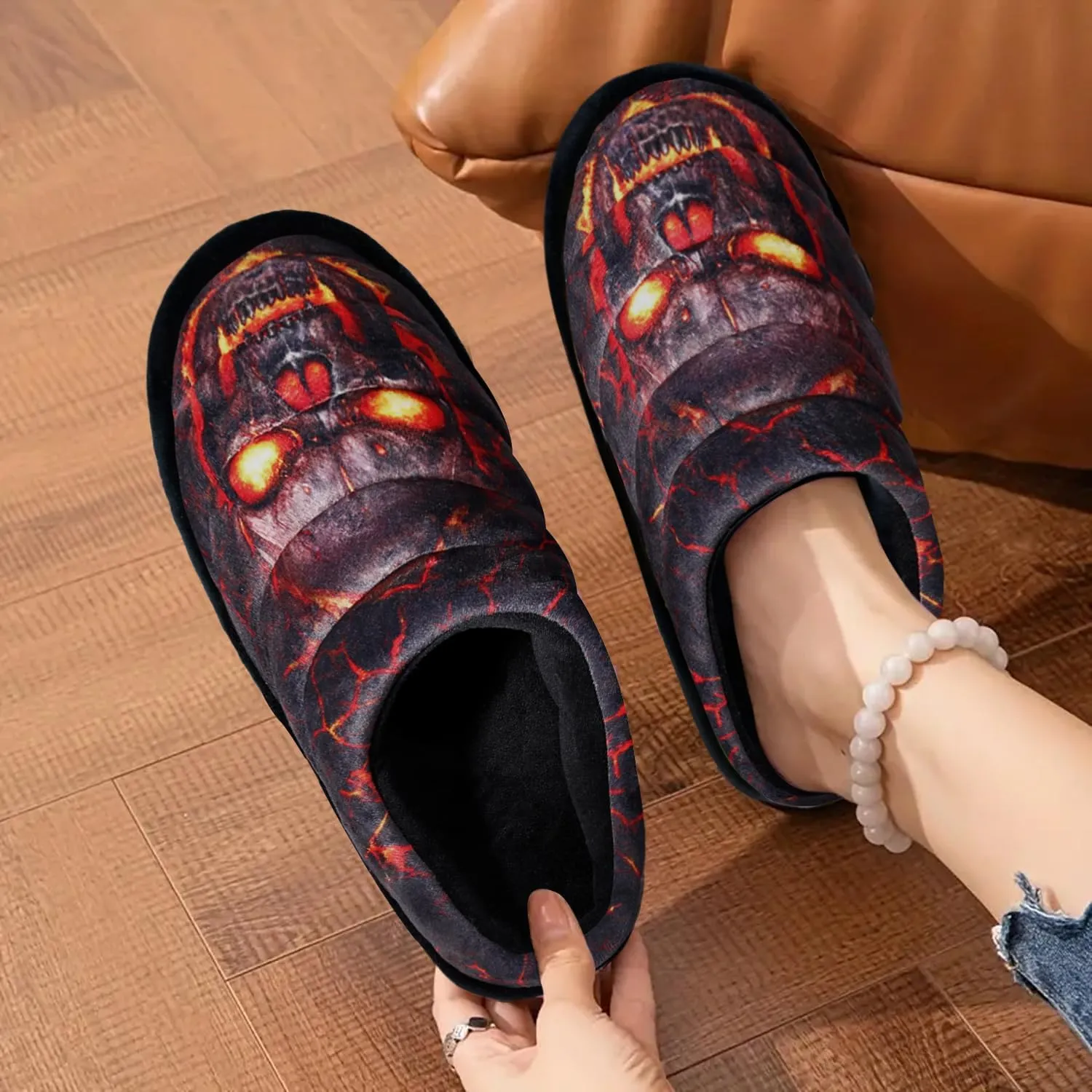 Slippers for Women Skull Memory Foam Slippers Warm Soft Ladies House Shoes with Non-Slip Rubber Soles