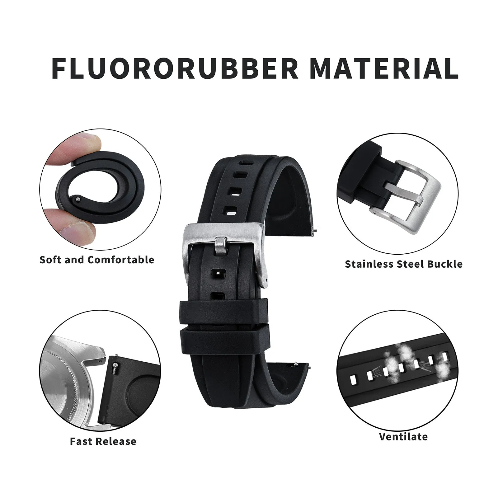 Smooth FKM Rubber Watch Strap WDS005
