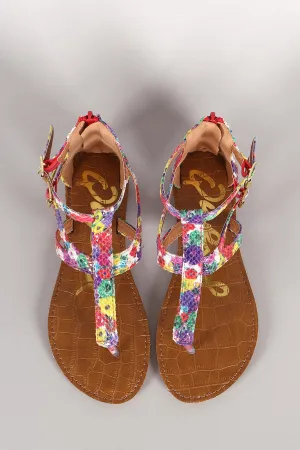 Snake Vegan Thong Floral Promotional Contemporary Sandal Qupid Flat