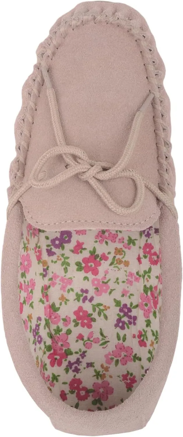 SNUGRUGS Grace Womens Suede Moccasins with Floral Cotton Inner and Rubber Sole