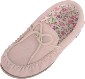 SNUGRUGS Grace Womens Suede Moccasins with Floral Cotton Inner and Rubber Sole