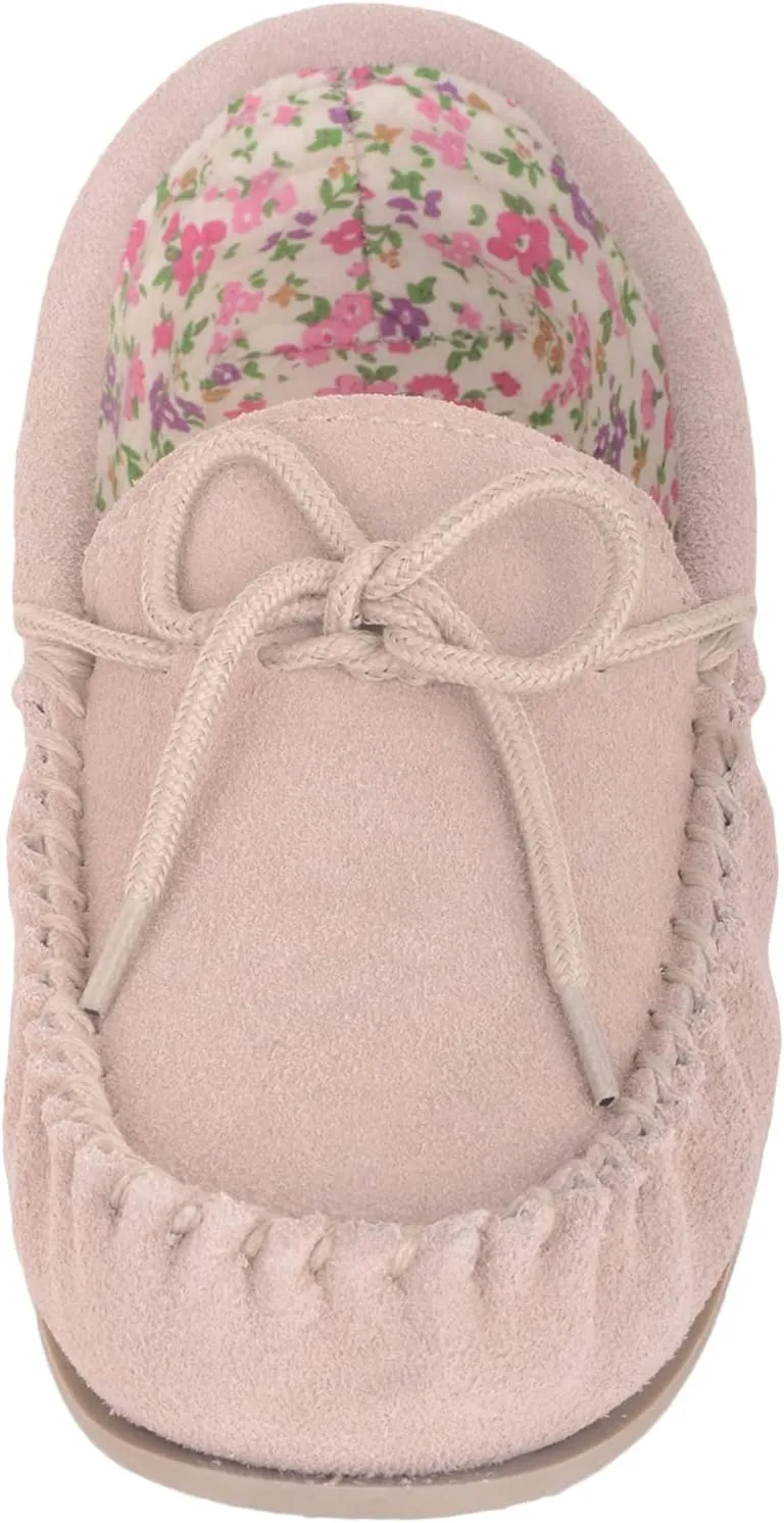 SNUGRUGS Grace Womens Suede Moccasins with Floral Cotton Inner and Rubber Sole