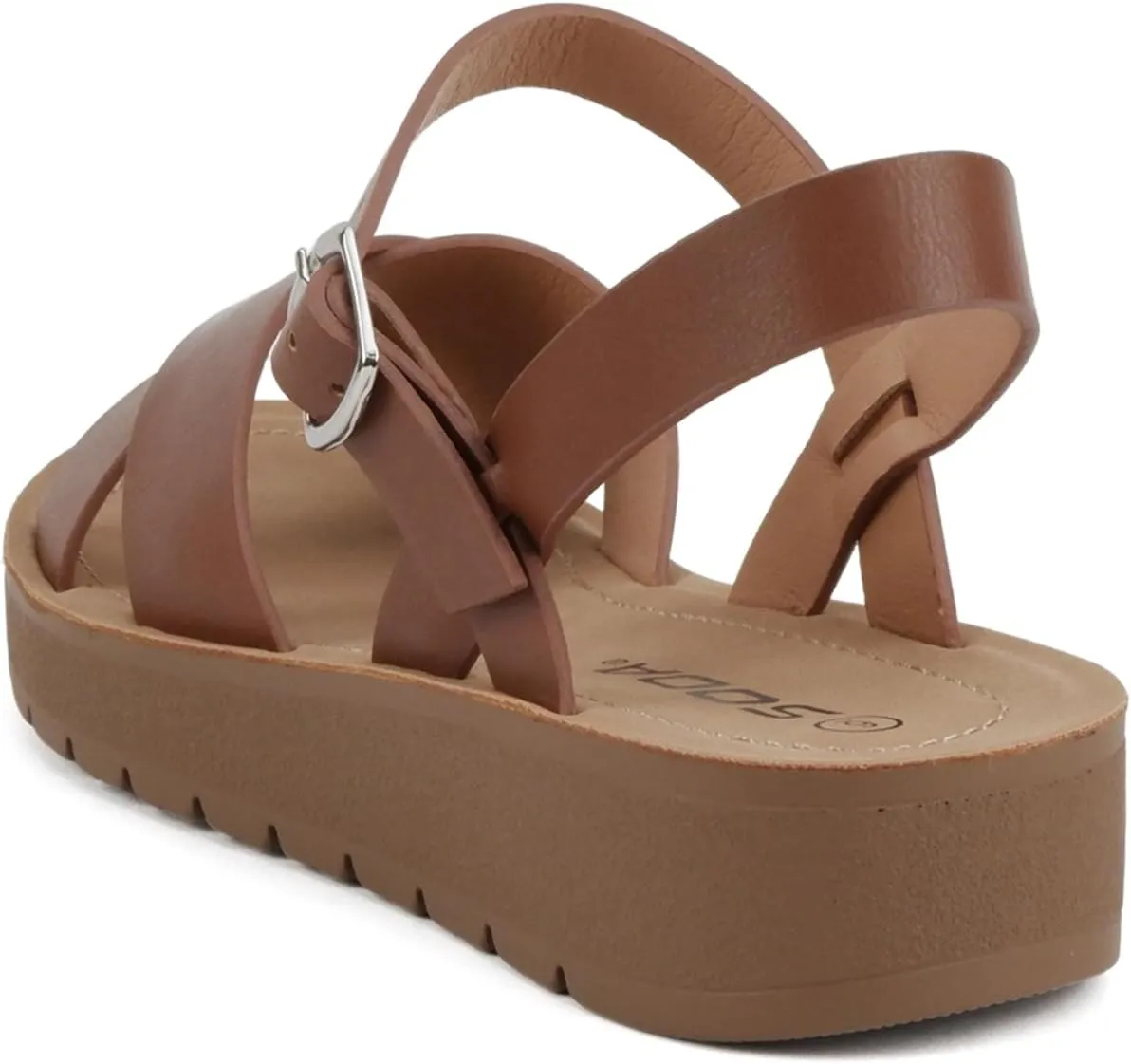 Soda CHESTER ~ Women Flat Sandals Flatform Ankle Buckle Criss Cross Band Straps Sandals Shoes
