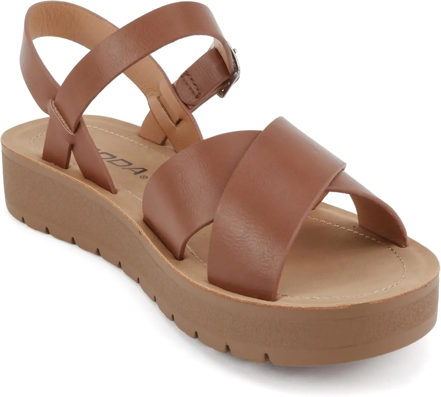 Soda CHESTER ~ Women Flat Sandals Flatform Ankle Buckle Criss Cross Band Straps Sandals Shoes
