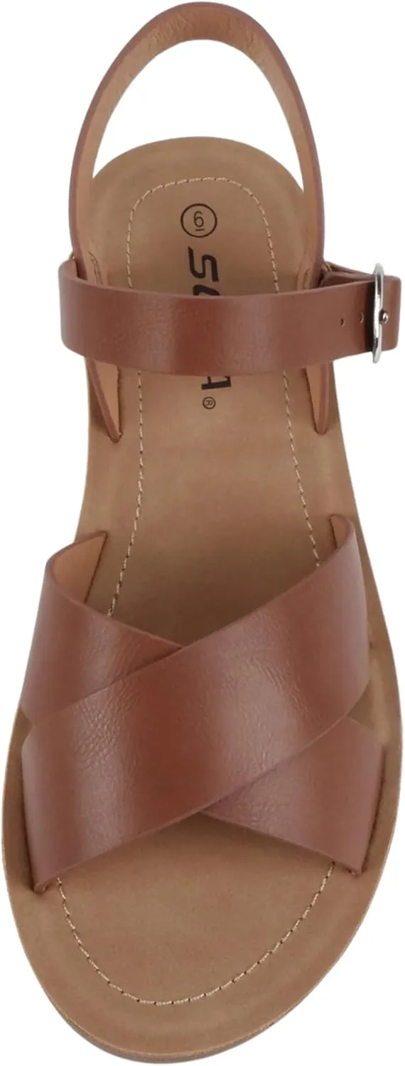 Soda CHESTER ~ Women Flat Sandals Flatform Ankle Buckle Criss Cross Band Straps Sandals Shoes