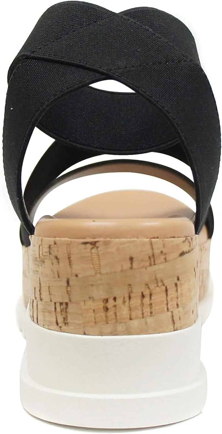 Soda Style Madyson ~ Slip On Open Toe Two Bands Elastic Ankle Strap Flatform Wedge Casual Fashion Sandal with Cork Wrap Bottom