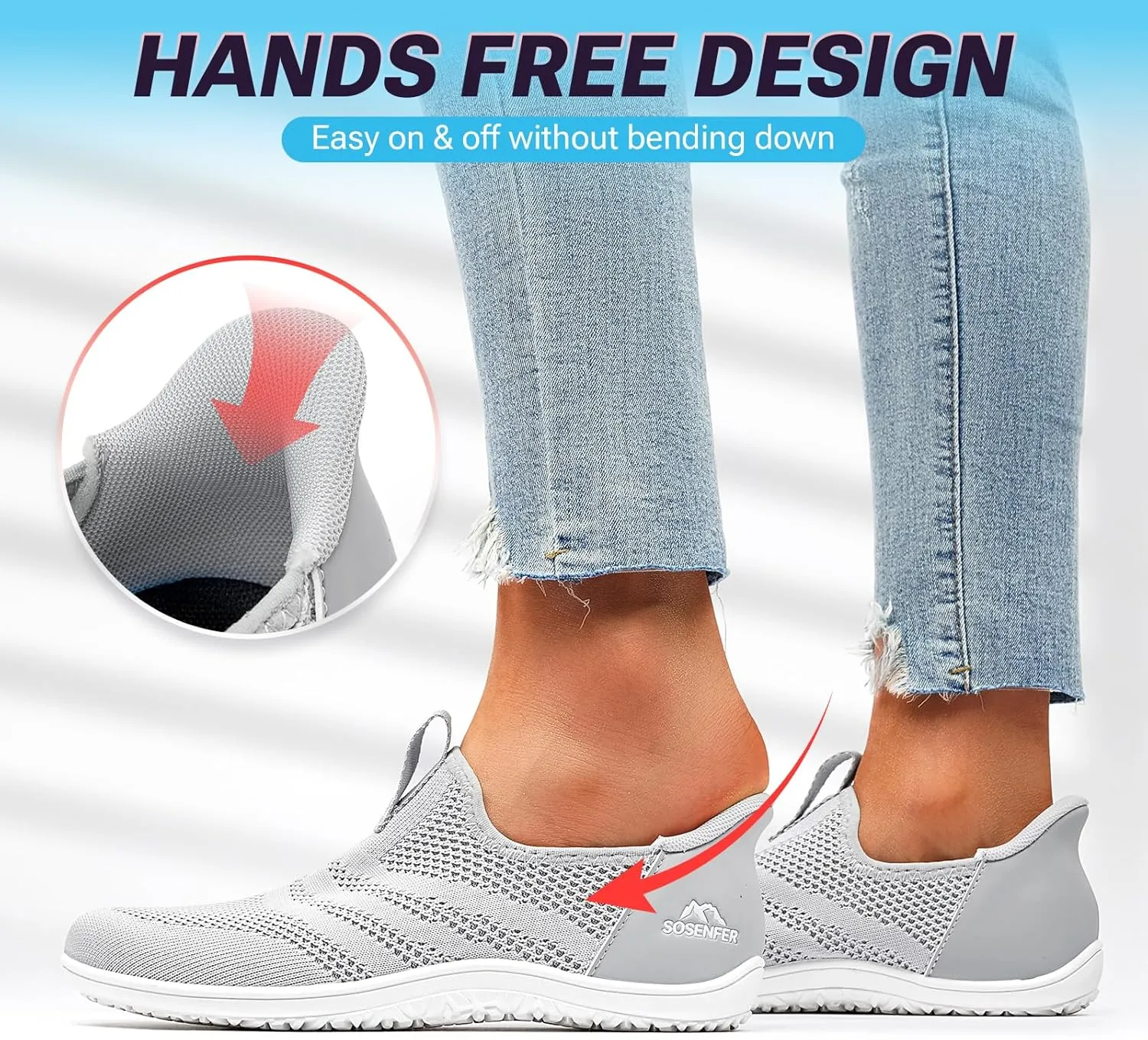 Sosenfer Women Slip On Barefoot Shoes Men Wide Minimalist Barefoot Sneakers Hands Free Workout Zero Drop Sole Walking Shoes for Unisex