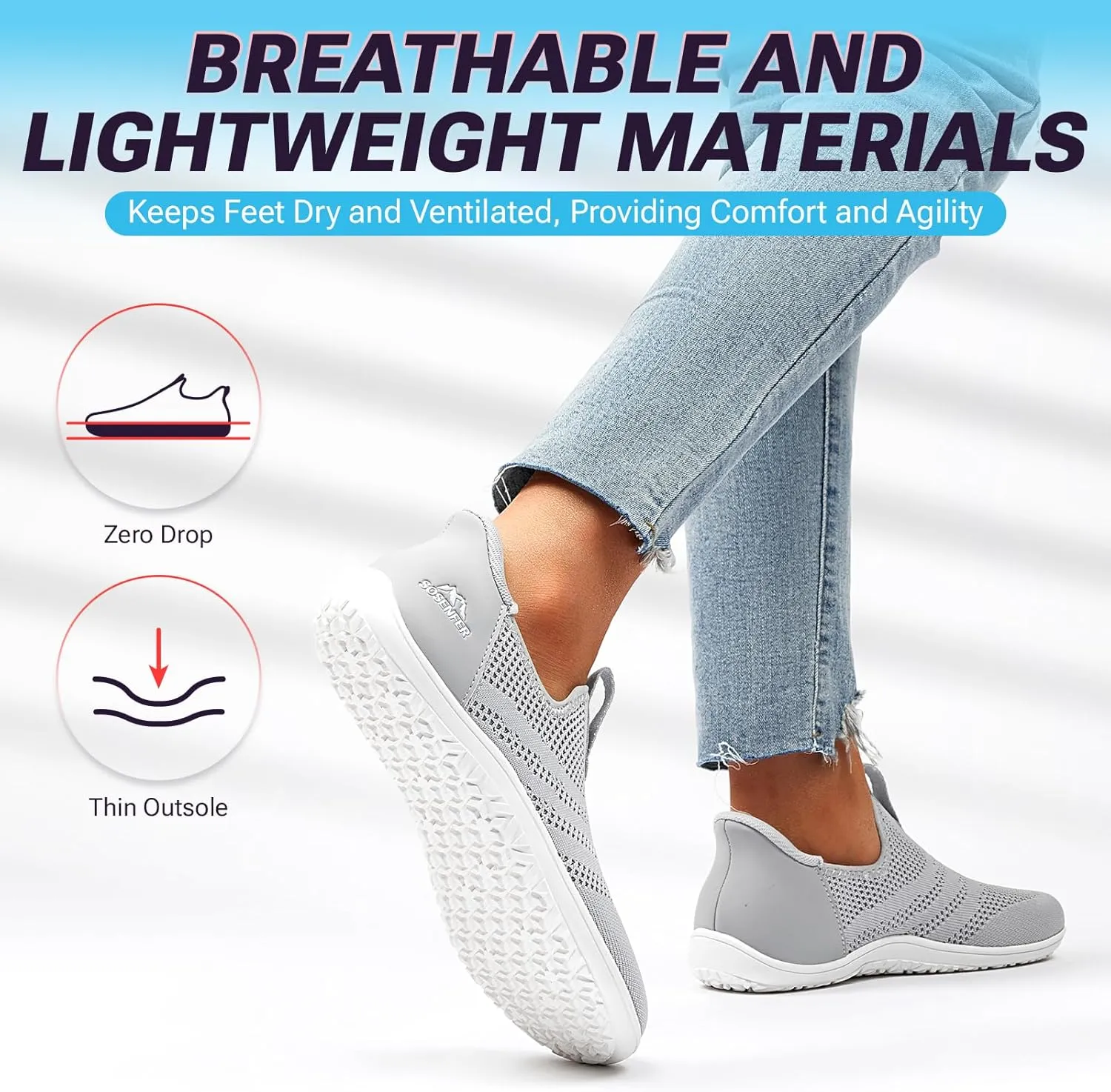 Sosenfer Women Slip On Barefoot Shoes Men Wide Minimalist Barefoot Sneakers Hands Free Workout Zero Drop Sole Walking Shoes for Unisex