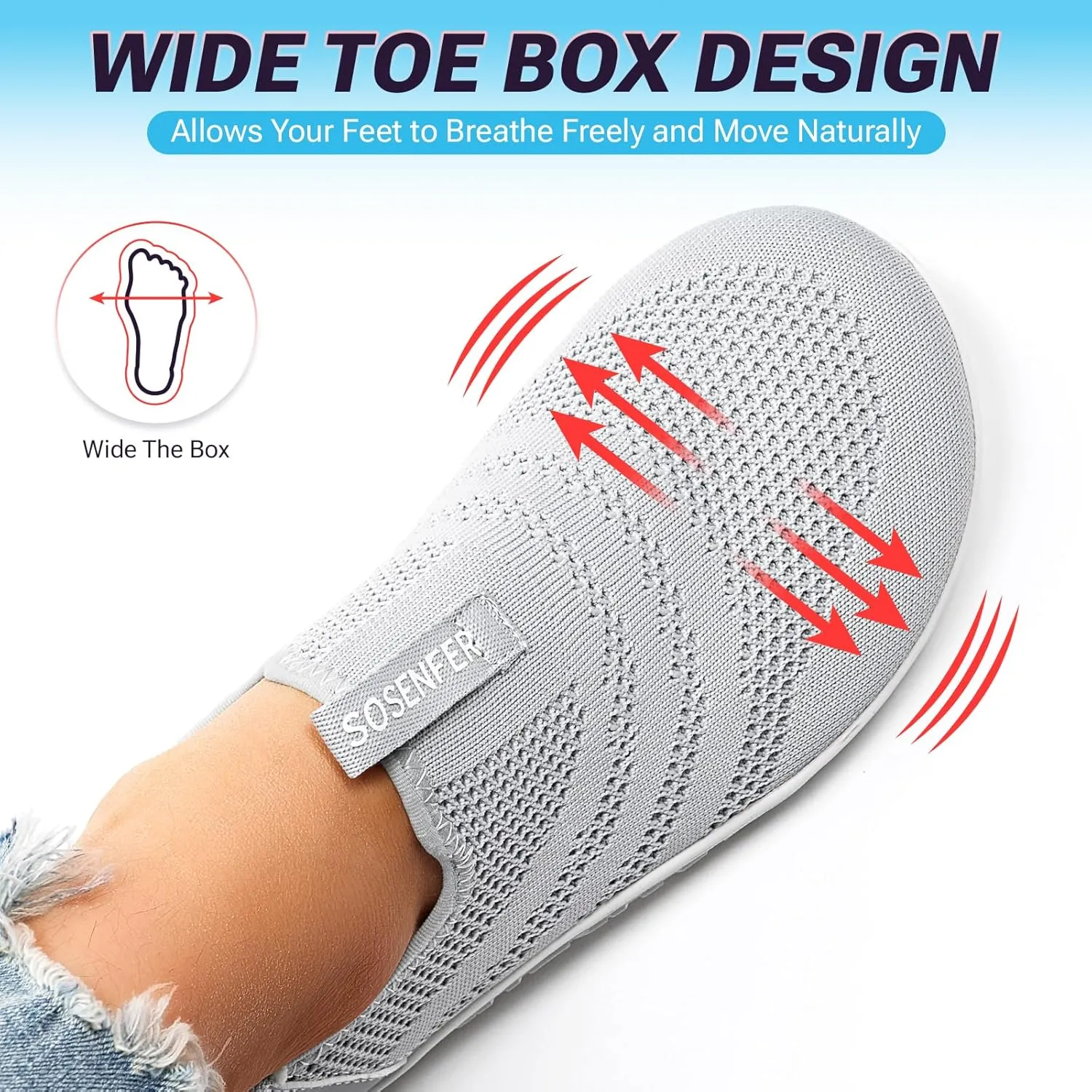 Sosenfer Women Slip On Barefoot Shoes Men Wide Minimalist Barefoot Sneakers Hands Free Workout Zero Drop Sole Walking Shoes for Unisex