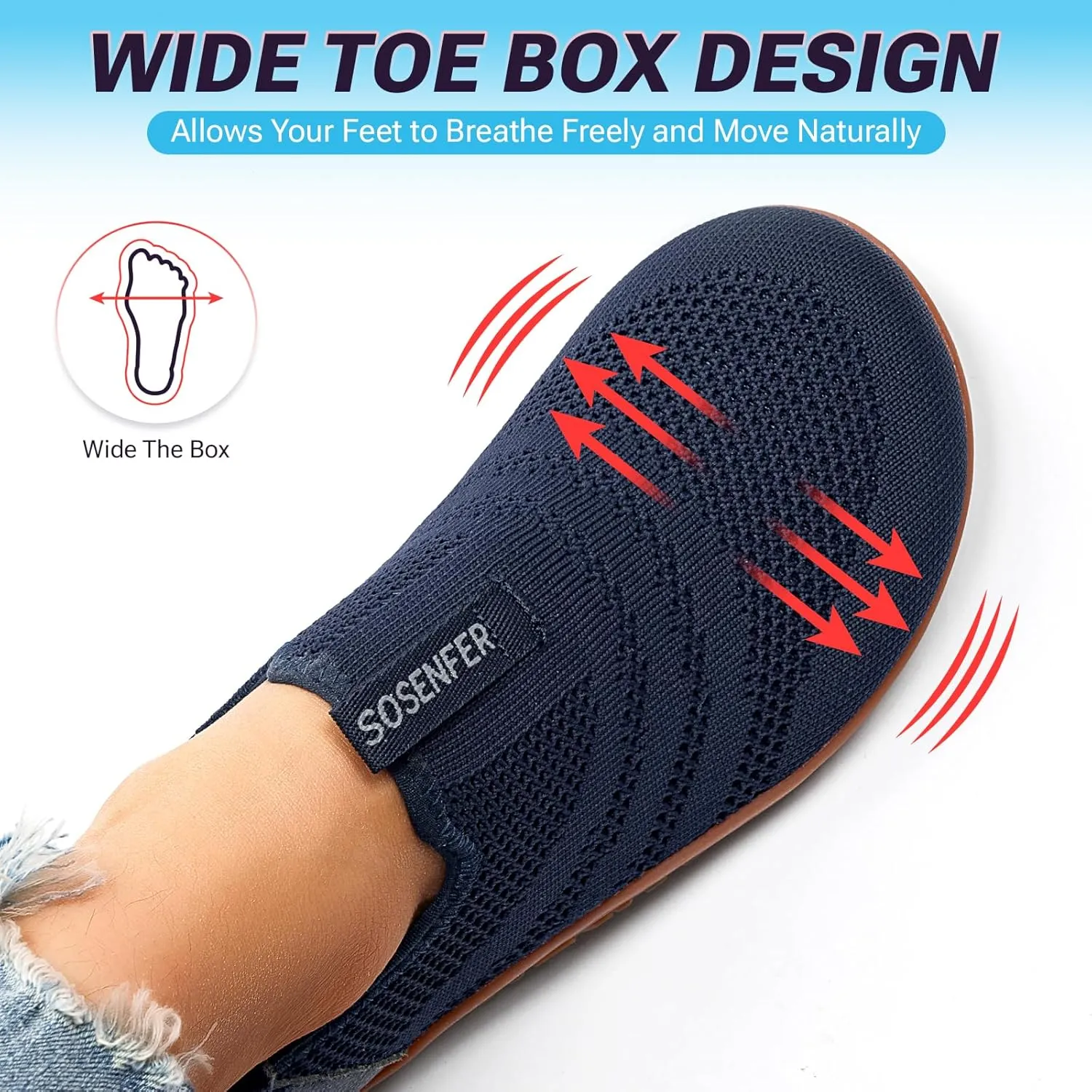 Sosenfer Women Slip On Barefoot Shoes Men Wide Minimalist Barefoot Sneakers Hands Free Workout Zero Drop Sole Walking Shoes for Unisex