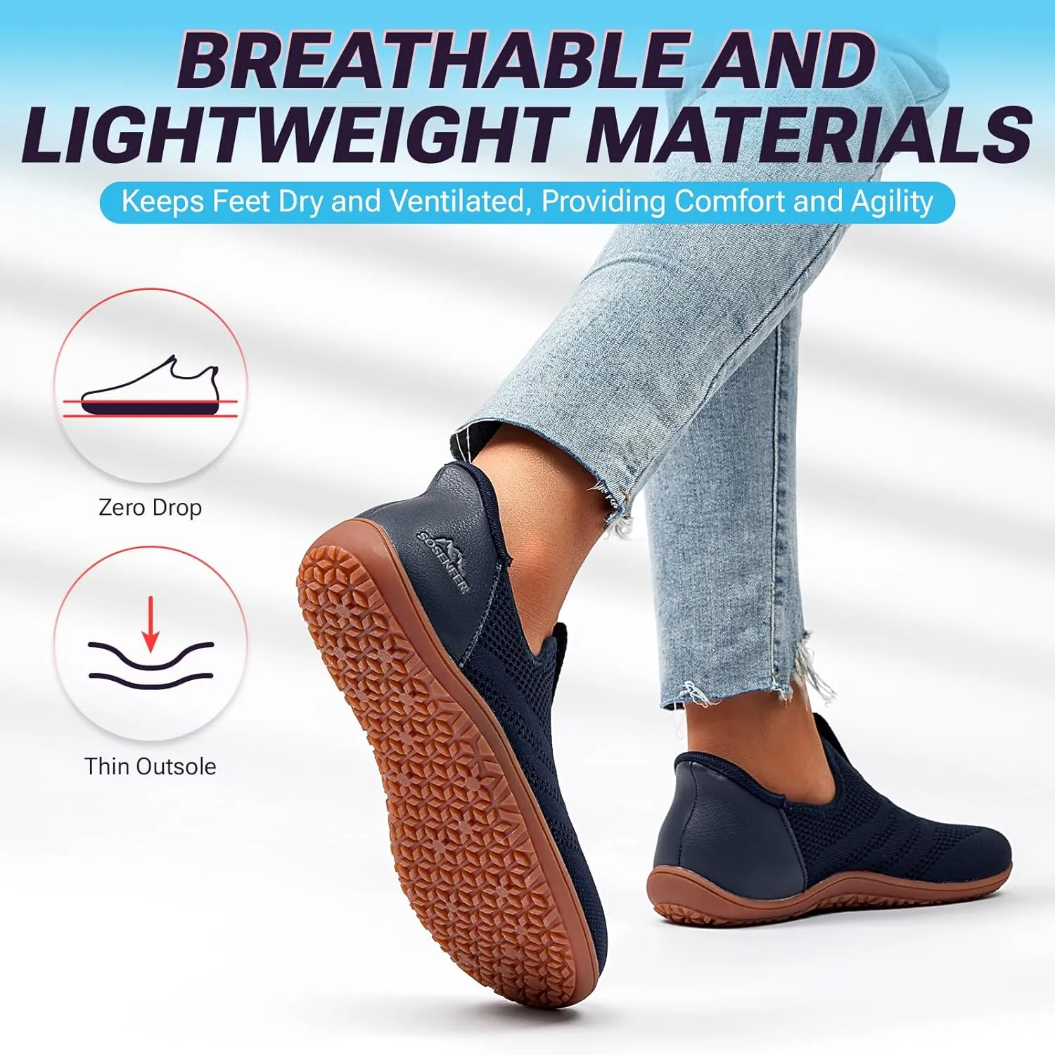 Sosenfer Women Slip On Barefoot Shoes Men Wide Minimalist Barefoot Sneakers Hands Free Workout Zero Drop Sole Walking Shoes for Unisex