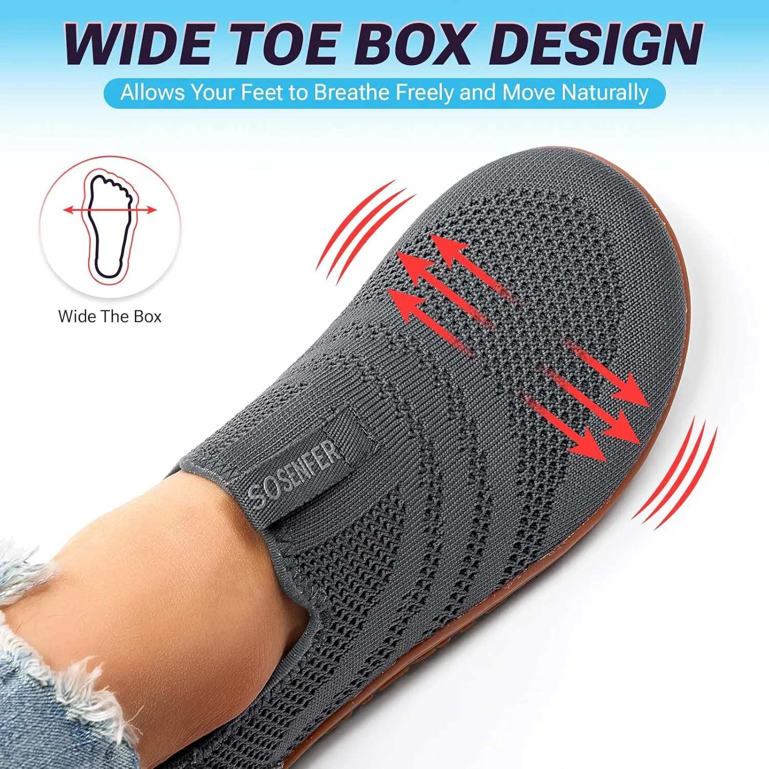 Sosenfer Women Slip On Barefoot Shoes Men Wide Minimalist Barefoot Sneakers Hands Free Workout Zero Drop Sole Walking Shoes for Unisex