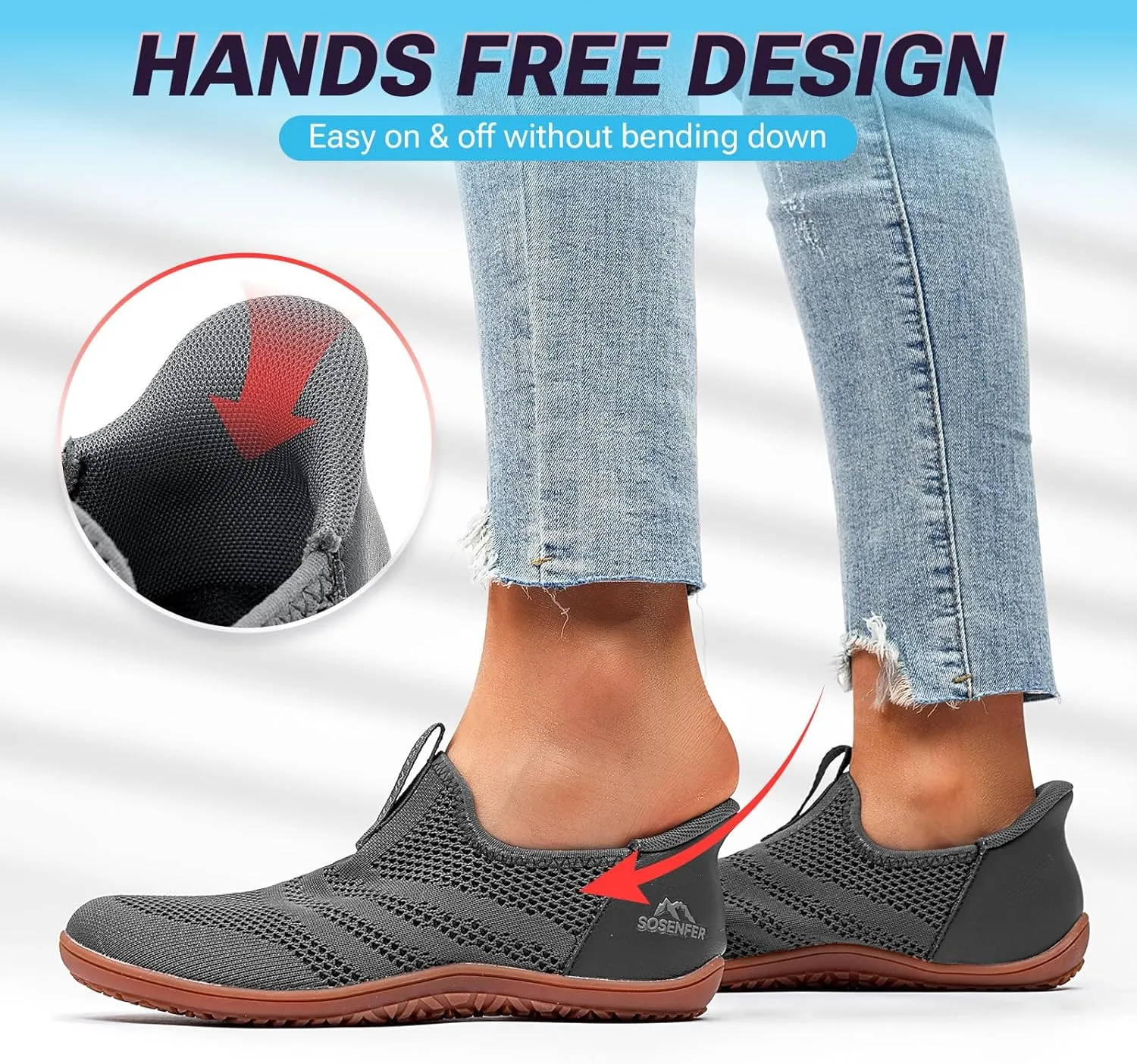 Sosenfer Women Slip On Barefoot Shoes Men Wide Minimalist Barefoot Sneakers Hands Free Workout Zero Drop Sole Walking Shoes for Unisex