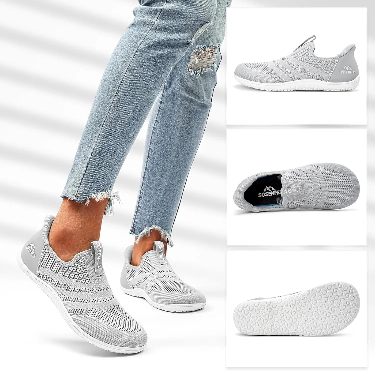 Sosenfer Women Slip On Barefoot Shoes Men Wide Minimalist Barefoot Sneakers Hands Free Workout Zero Drop Sole Walking Shoes for Unisex