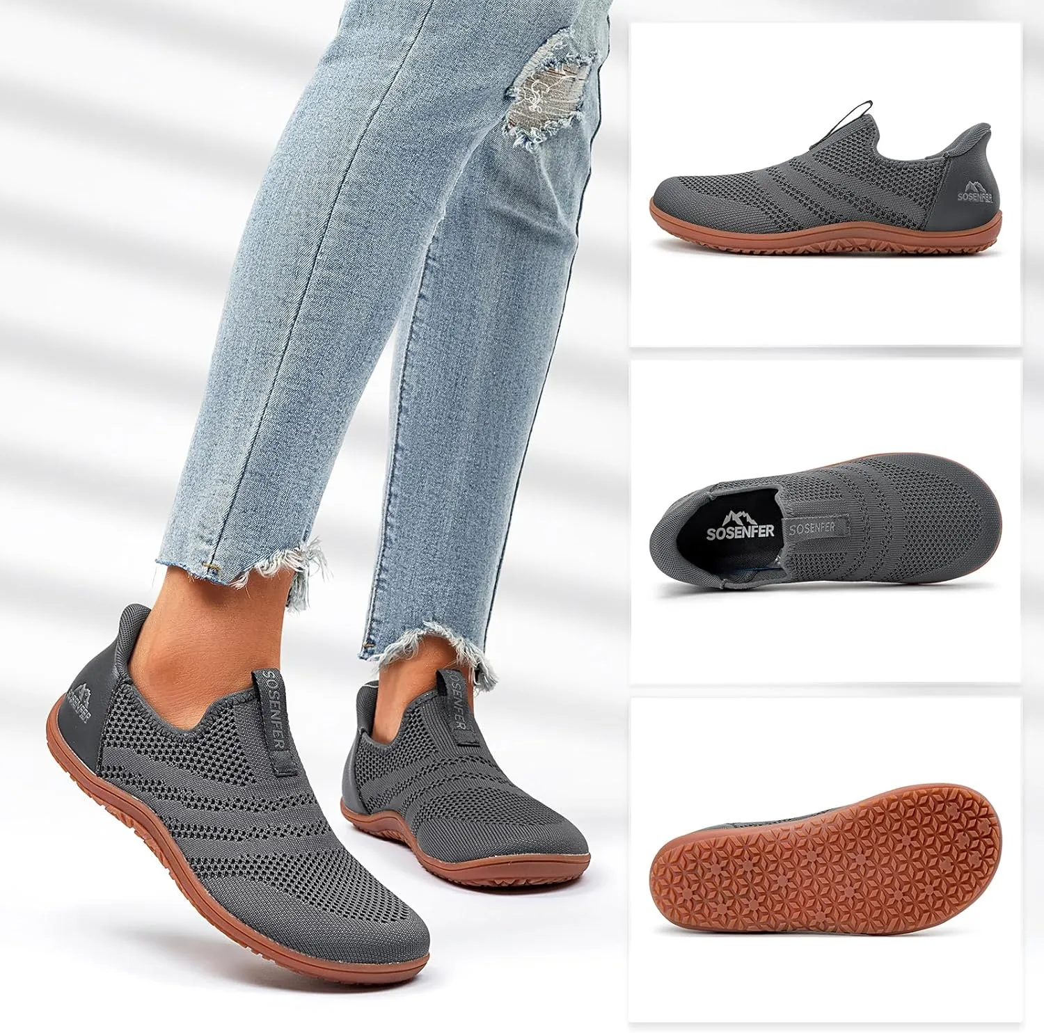Sosenfer Women Slip On Barefoot Shoes Men Wide Minimalist Barefoot Sneakers Hands Free Workout Zero Drop Sole Walking Shoes for Unisex