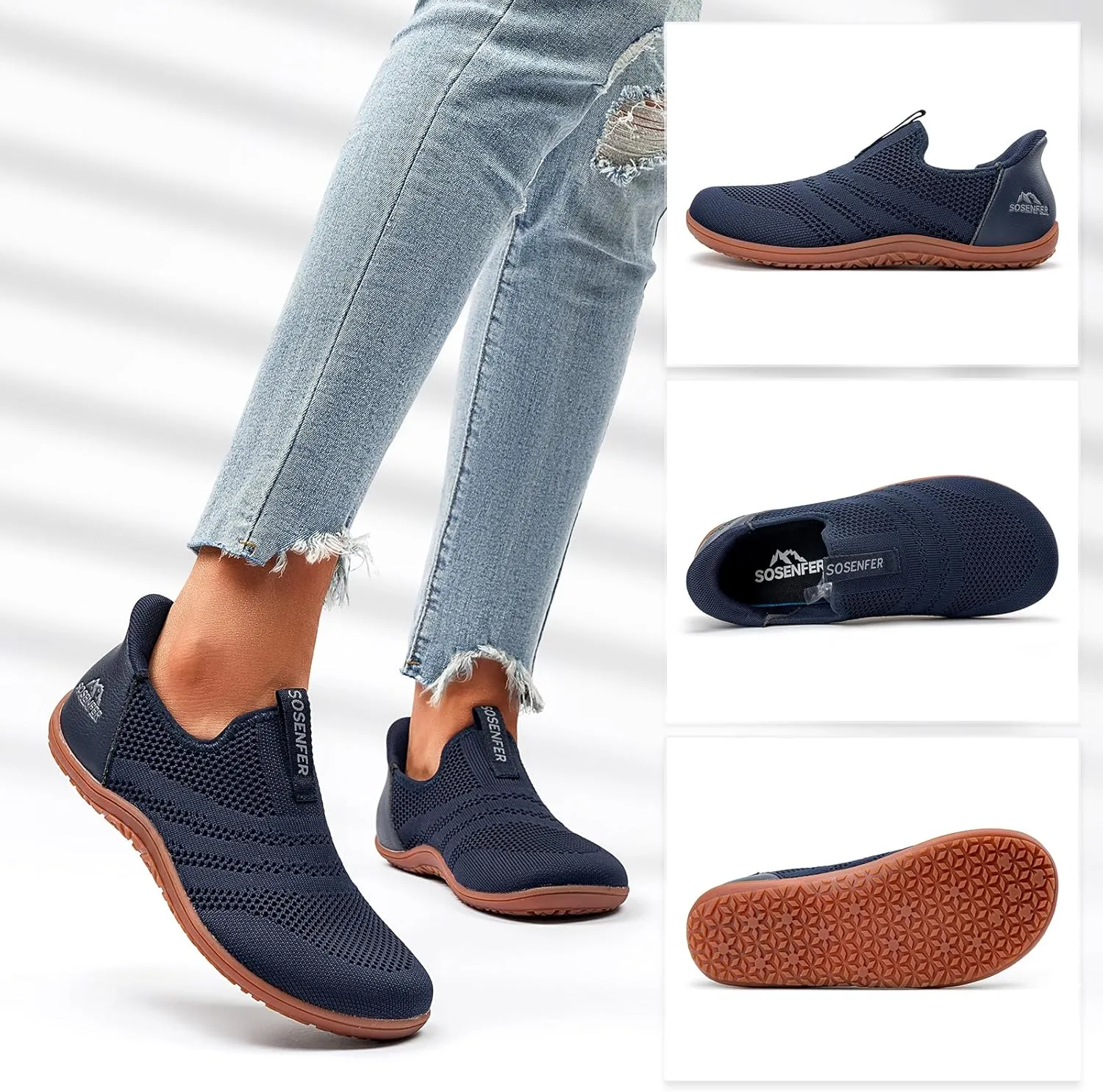 Sosenfer Women Slip On Barefoot Shoes Men Wide Minimalist Barefoot Sneakers Hands Free Workout Zero Drop Sole Walking Shoes for Unisex
