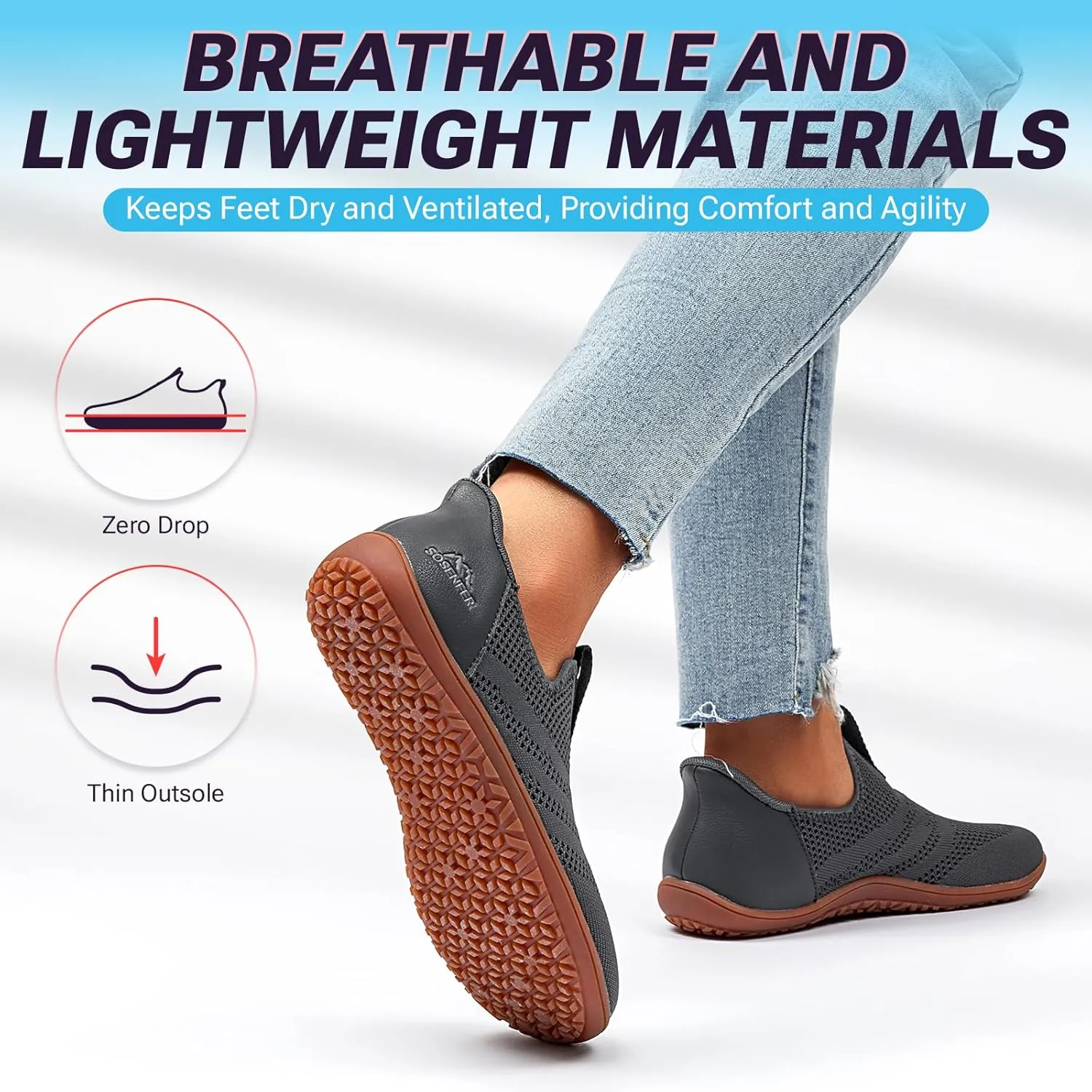 Sosenfer Women Slip On Barefoot Shoes Men Wide Minimalist Barefoot Sneakers Hands Free Workout Zero Drop Sole Walking Shoes for Unisex