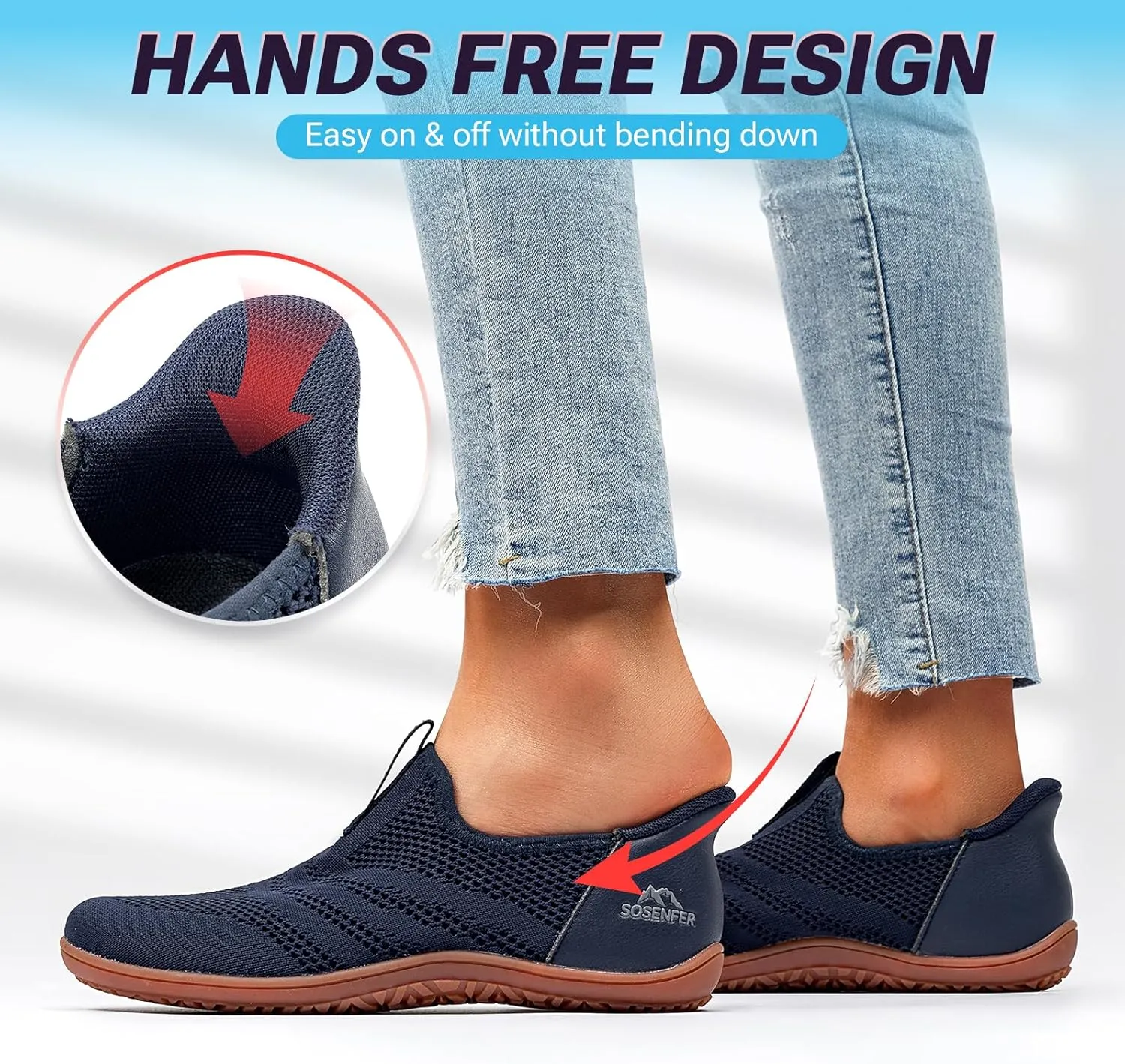 Sosenfer Women Slip On Barefoot Shoes Men Wide Minimalist Barefoot Sneakers Hands Free Workout Zero Drop Sole Walking Shoes for Unisex