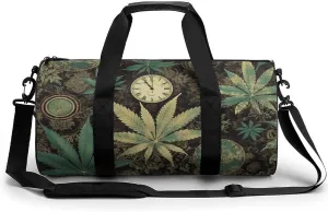 Sports Gym Bag for Men Women A Puff in Time Weed Marijuana Travel Gym Bag Cylindrical Workout Bag Lightweight Travel Duffle Bag for Basketball Football Weekender