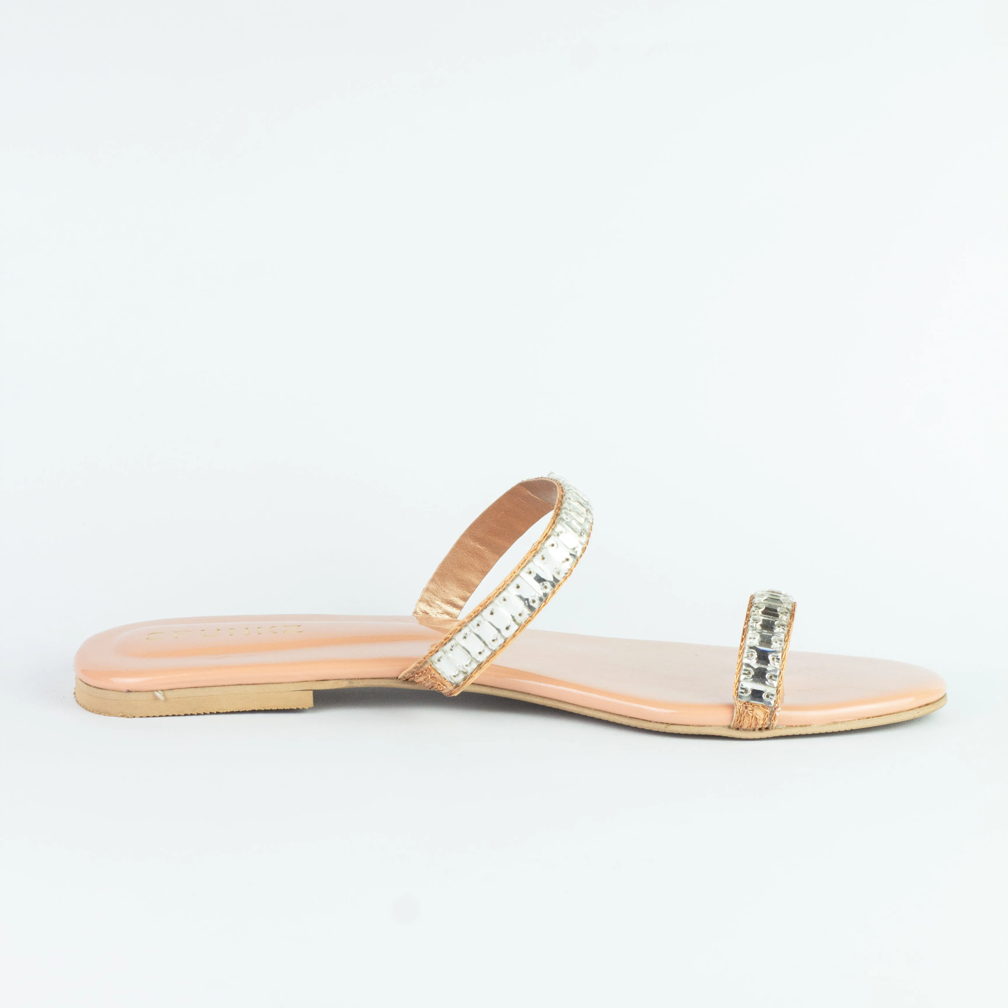 Spunkz Peach Sparkling Crystal Chain Strap Embellished Sandals - 11074