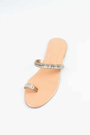 Spunkz Peach Sparkling Crystal Chain Strap Embellished Sandals - 11074