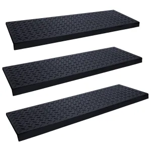 Spurtar 35" x 10" Rubber Stair Treads, 3 Pack Non-Slip Outdoor Rubber Stair Treads for Wooden Steps with Nosing for Concrete Marble Tile Metal Steps, Black