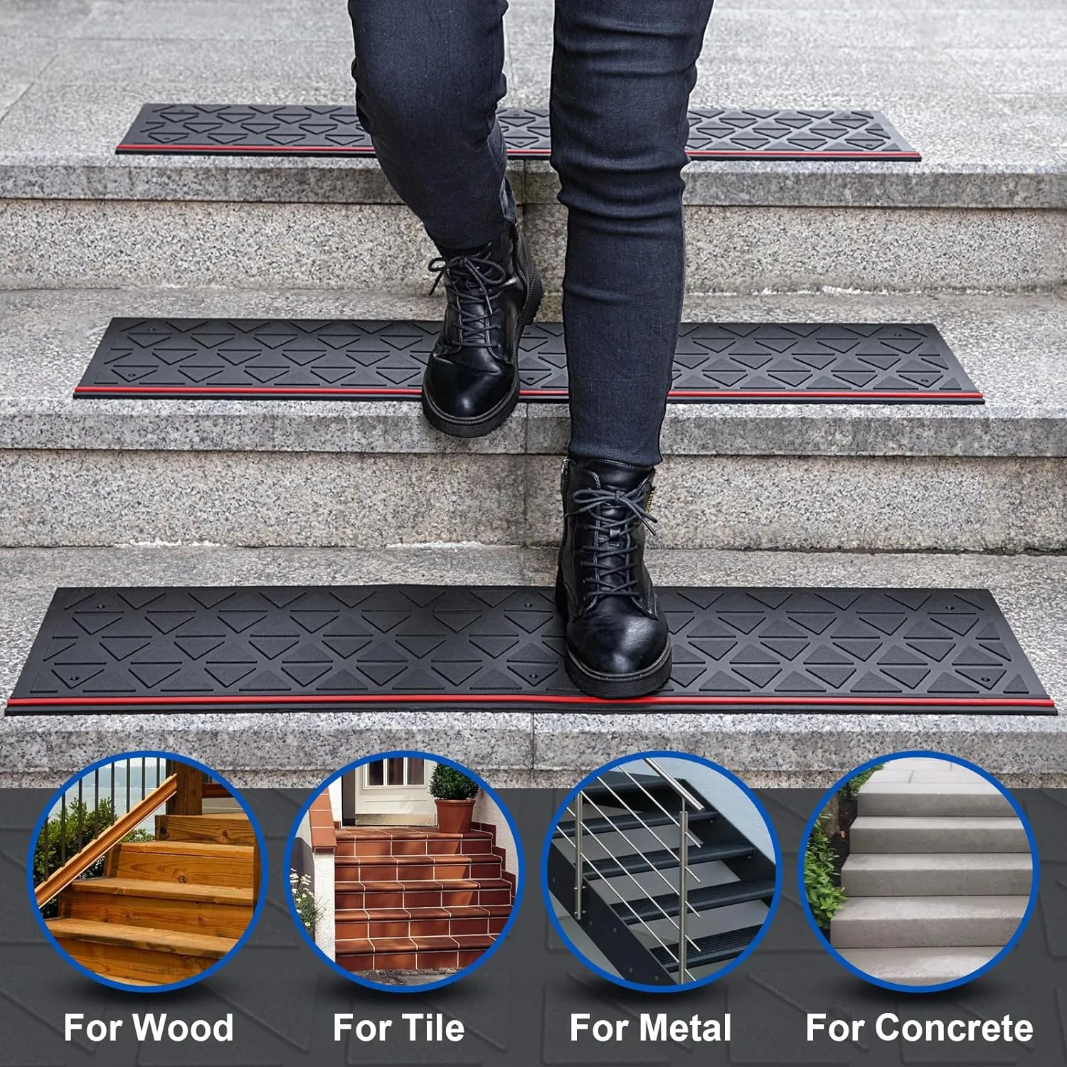 Spurtar Rubber Stair Treads 35" x 10", 5 PCS Non-Slip Outdoor Stair Treads for Wooden Steps and Concrete Marble Tile Metal Steps