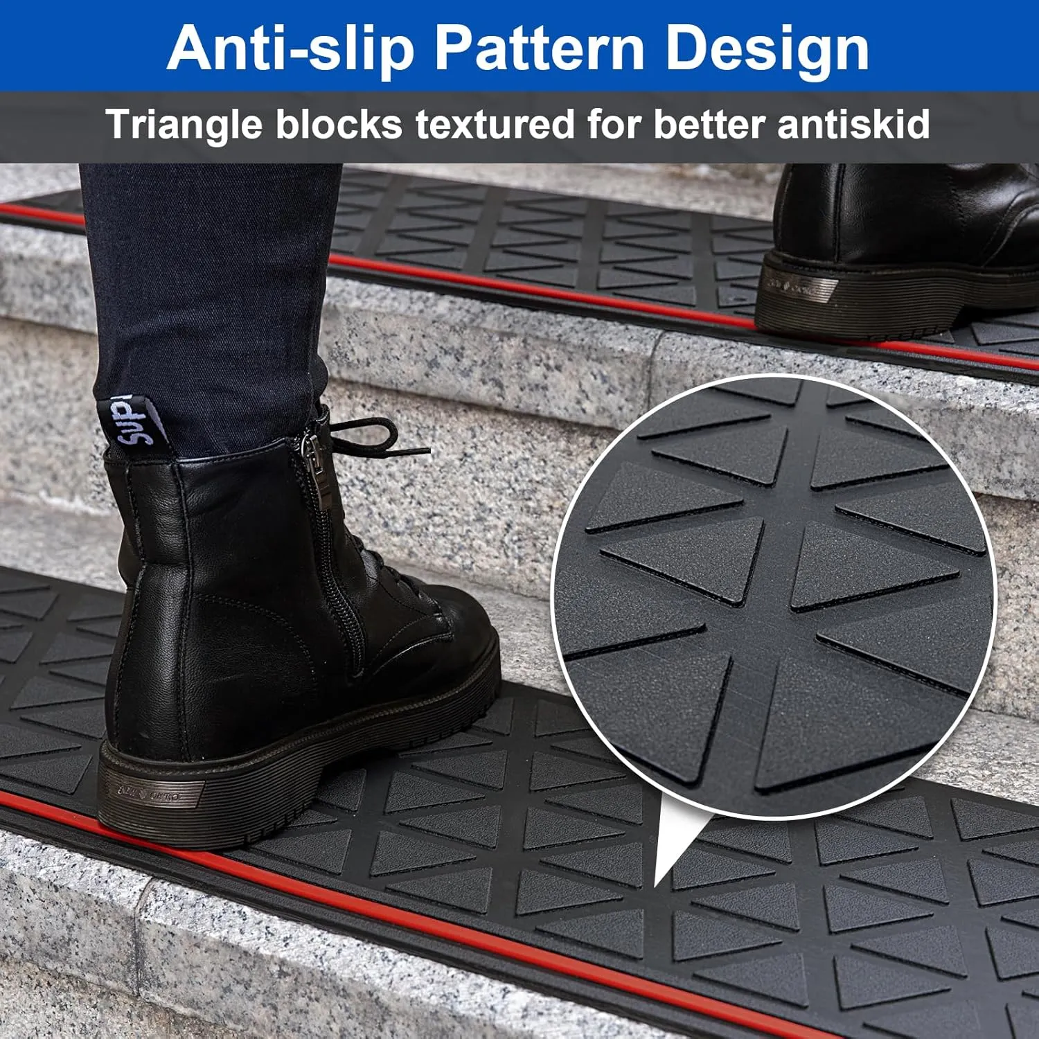 Spurtar Rubber Stair Treads 35" x 10", 5 PCS Non-Slip Outdoor Stair Treads for Wooden Steps and Concrete Marble Tile Metal Steps