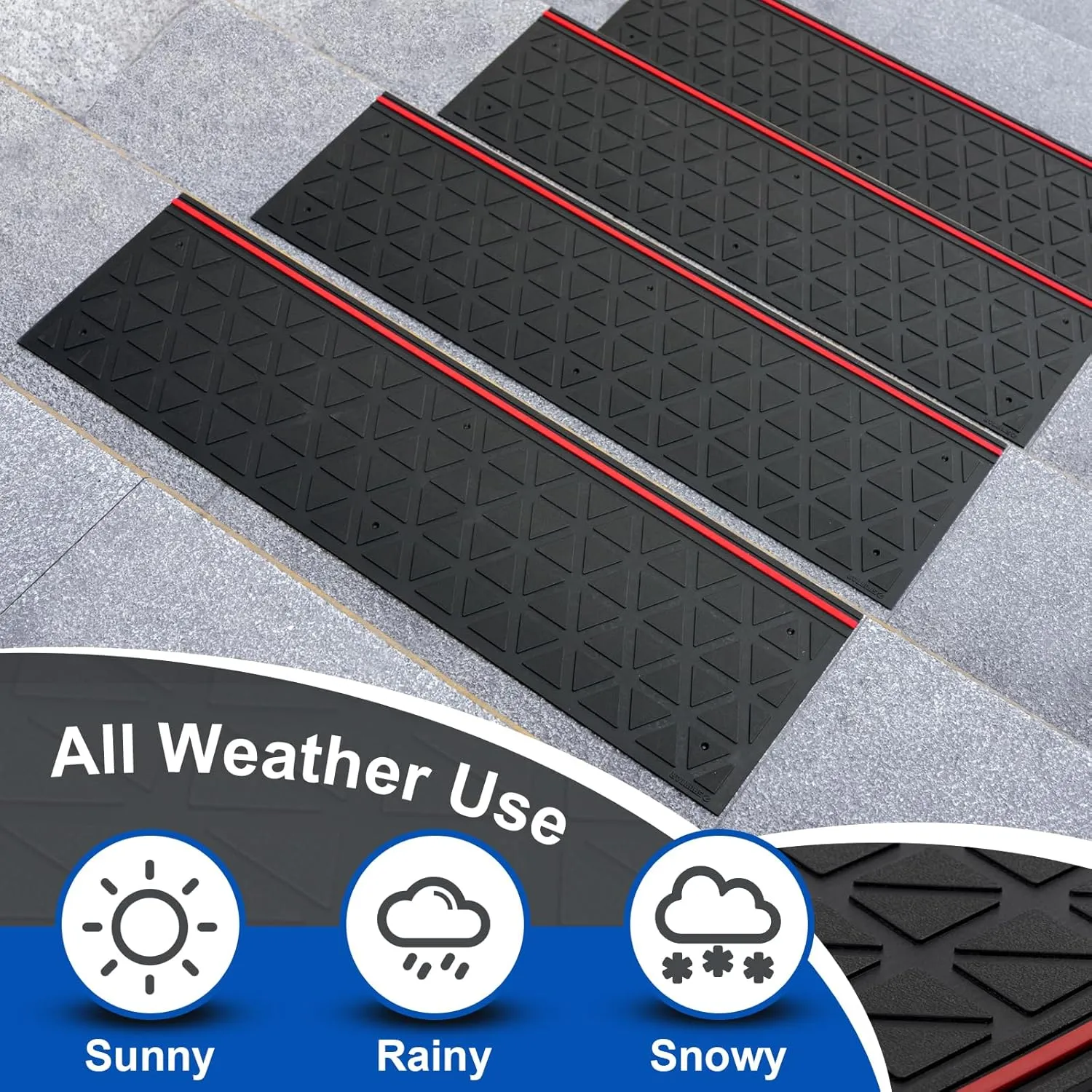 Spurtar Rubber Stair Treads 35" x 10", 5 PCS Non-Slip Outdoor Stair Treads for Wooden Steps and Concrete Marble Tile Metal Steps