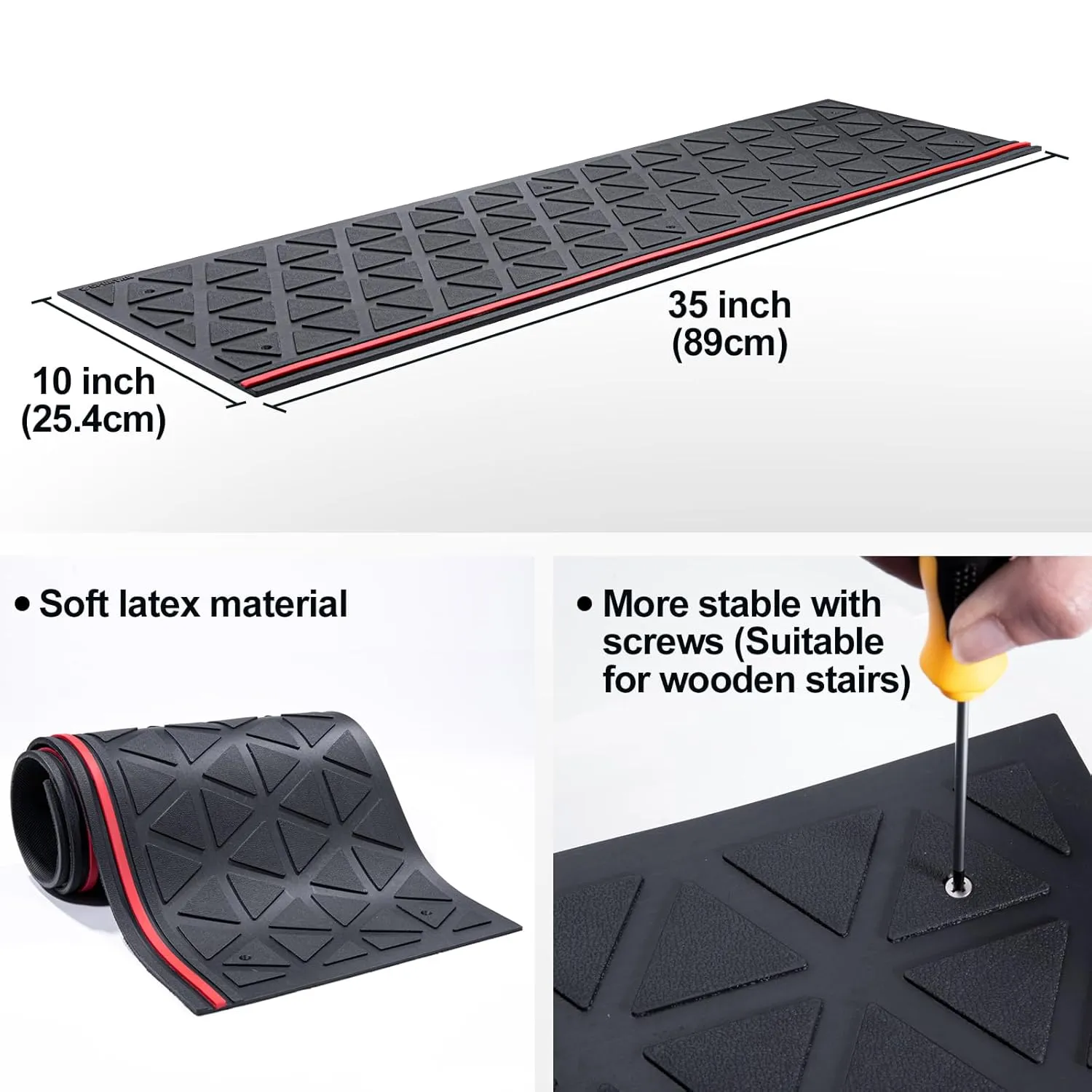 Spurtar Rubber Stair Treads 35" x 10", 5 PCS Non-Slip Outdoor Stair Treads for Wooden Steps and Concrete Marble Tile Metal Steps