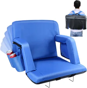 Stadium Seats for Bleachers, Blue Stadium Seats with Back Support Cupholder, Bleacher Chairs with Back and Cushion 6 Reclining Position, Stadium Seat with Armrests for Sport Events Camping