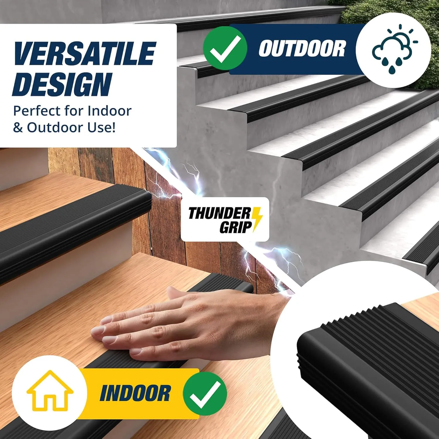 Stair Edge Protector 15 Ft - Black Rubber Edge Trim for Steps - Vinyl Stair Nose Molding - Rubber Nose Trim - Fit for Indoor and Outdoor - Non Slip and Waterproof