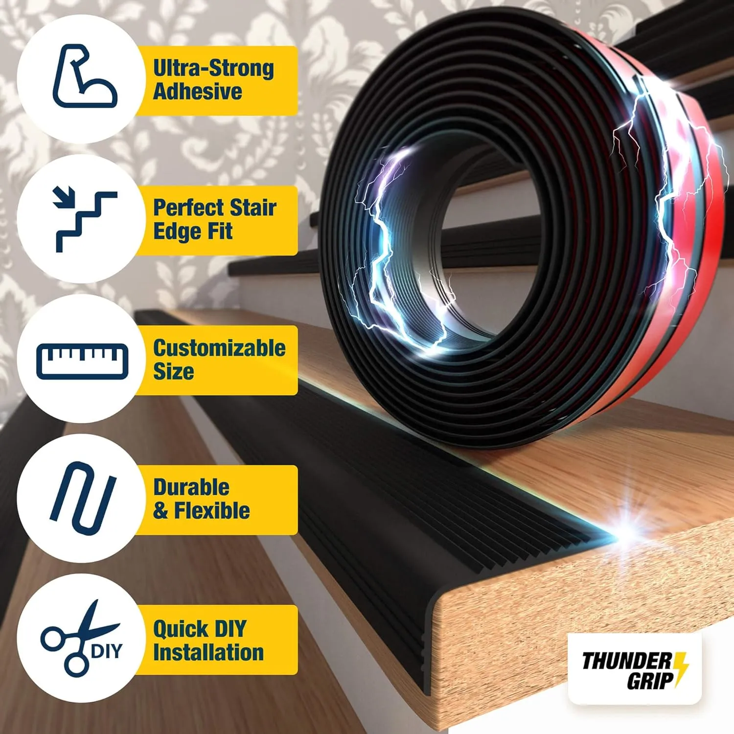 Stair Edge Protector 15 Ft - Black Rubber Edge Trim for Steps - Vinyl Stair Nose Molding - Rubber Nose Trim - Fit for Indoor and Outdoor - Non Slip and Waterproof