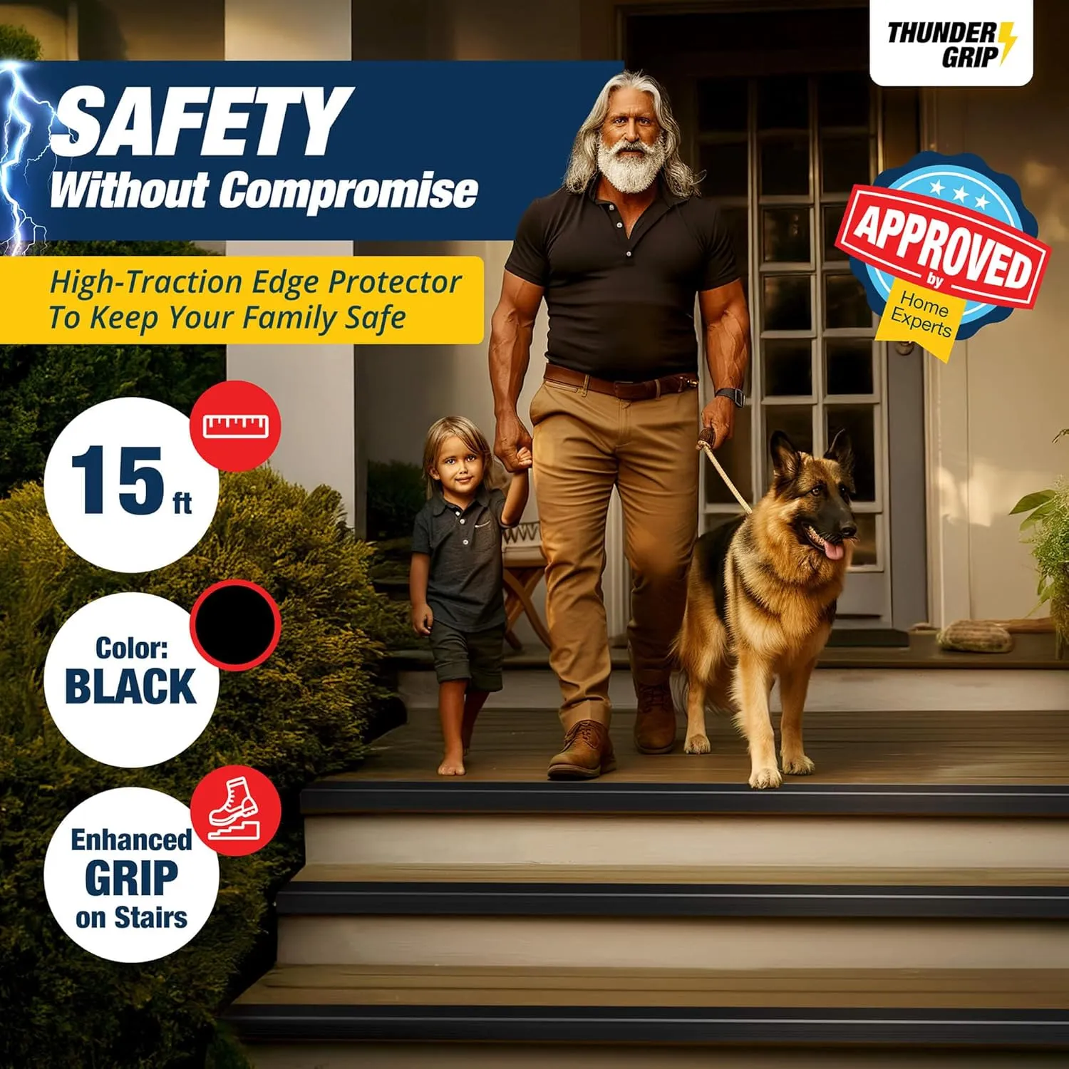 Stair Edge Protector 15 Ft - Black Rubber Edge Trim for Steps - Vinyl Stair Nose Molding - Rubber Nose Trim - Fit for Indoor and Outdoor - Non Slip and Waterproof