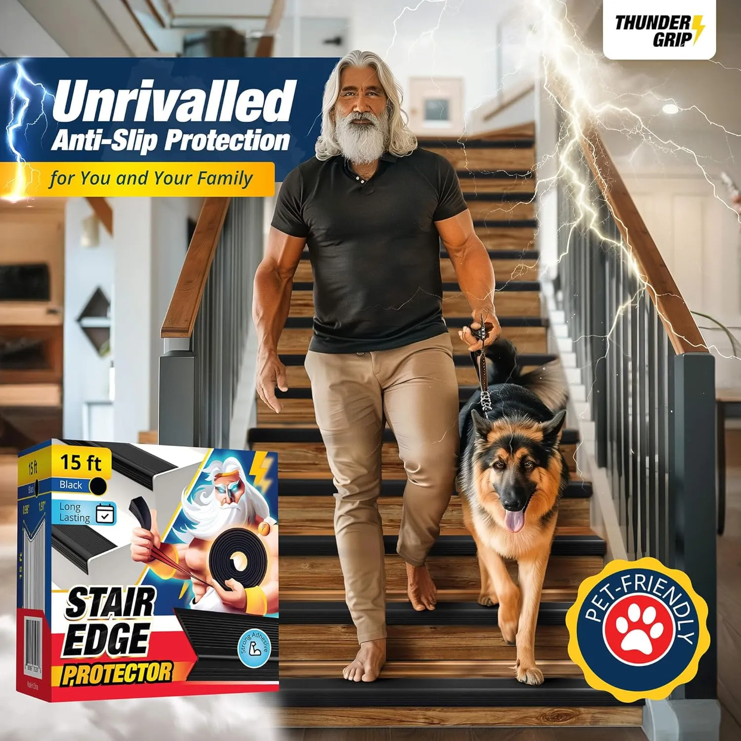 Stair Edge Protector 15 Ft - Black Rubber Edge Trim for Steps - Vinyl Stair Nose Molding - Rubber Nose Trim - Fit for Indoor and Outdoor - Non Slip and Waterproof