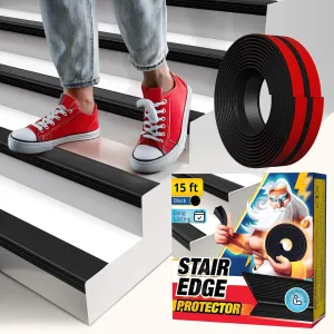 Stair Edge Protector 15 Ft - Black Rubber Edge Trim for Steps - Vinyl Stair Nose Molding - Rubber Nose Trim - Fit for Indoor and Outdoor - Non Slip and Waterproof