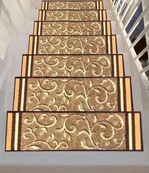 Stair Treads Rubber Backing - Indoor Skid Resistant Stair Tread (8.5" x 26") Beautiful Floral Design Stair Mats with Rubber Backing Stair mats (1999-Beige Floral)