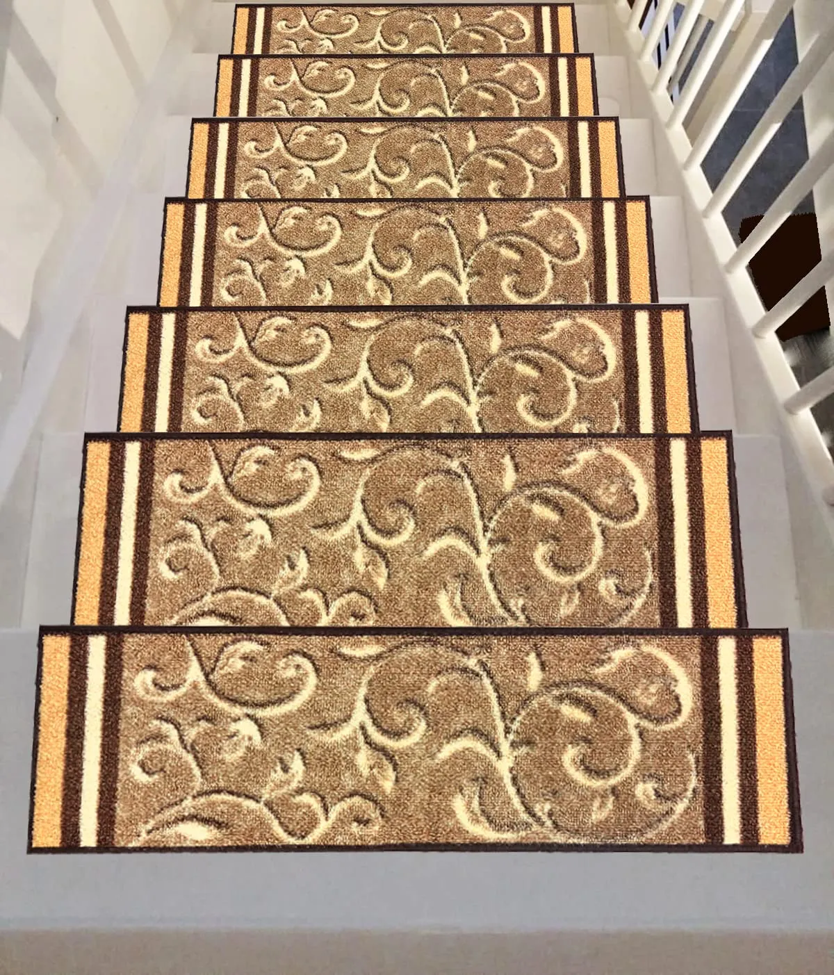 Stair Treads Rubber Backing - Indoor Skid Resistant Stair Tread (8.5" x 26") Beautiful Floral Design Stair Mats with Rubber Backing Stair mats (1999-Beige Floral)
