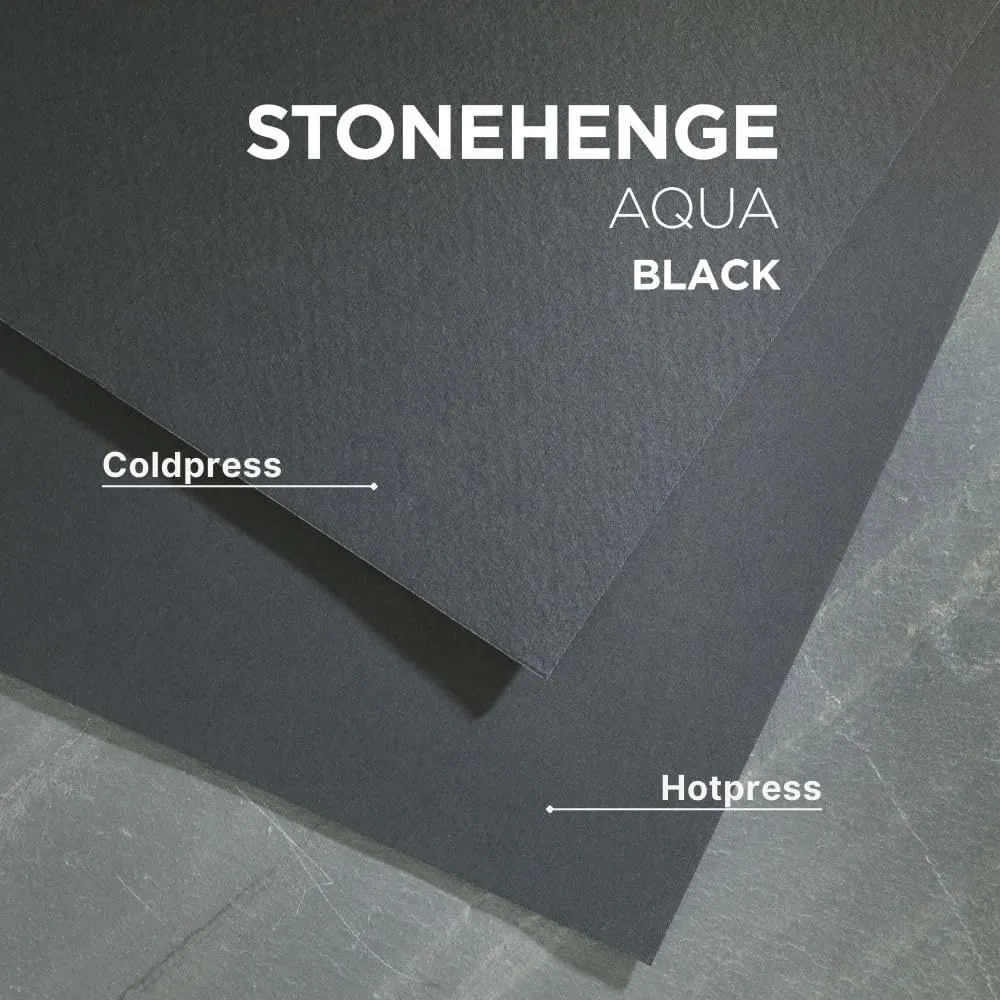 Stonehenge Aqua Black Medium Weight Pad, 140lb, Hotpress, 9 x 12 Inches, 15 Sheets for Wet and Dry Media