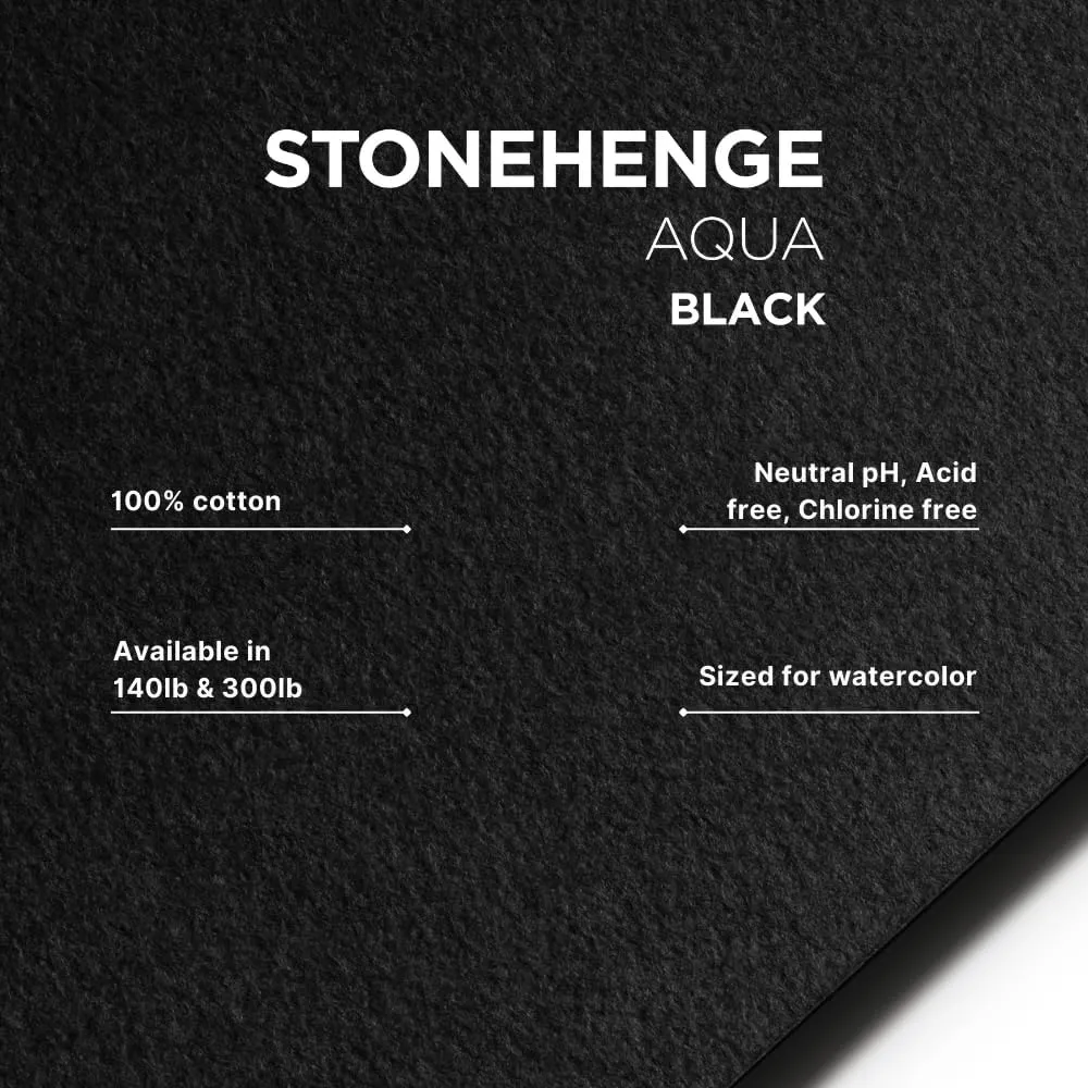 Stonehenge Aqua Black Medium Weight Pad, 140lb, Hotpress, 9 x 12 Inches, 15 Sheets for Wet and Dry Media